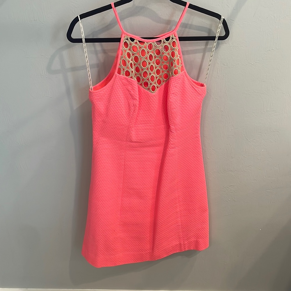 Lilly Pulitzer Neon Pink Mini Dress with Lattice Yoke